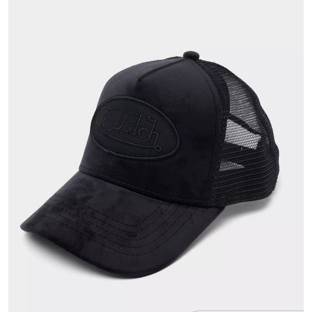 NEW Von Dutch Triple BLACK Velvet Patch Mesh Trucker SnapBack hat Cap Unisex Y2K - Picture 8 of 9